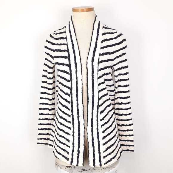 Anthropologie Postmark Stripe Lace Back Cardigan Size XS in Blk/White Combo - Picture 2 of 10